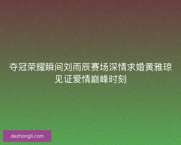 夺冠荣耀瞬间刘雨辰赛场深情求婚黄雅琼见证爱情巅峰时刻